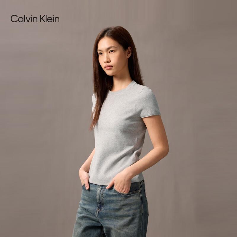 Calvin Klein Jeans Women's Ribbed Round Neck Short Sleeve Tee