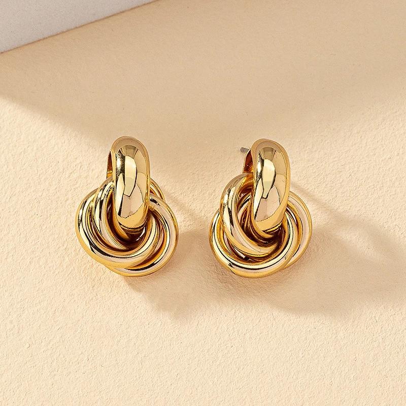 Fashionable Retro Double-Layer Wrapped Earrings With Textured Design, Versatile Earrings For Women'S Daily Wear.