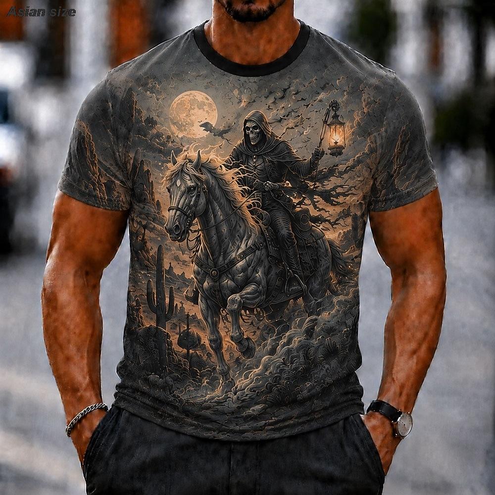 Halloween Men's Skull Bone T Shirt Short Sleeve 3D Print Crew Neck Gothic Street Dark Party All Seasons Clothing