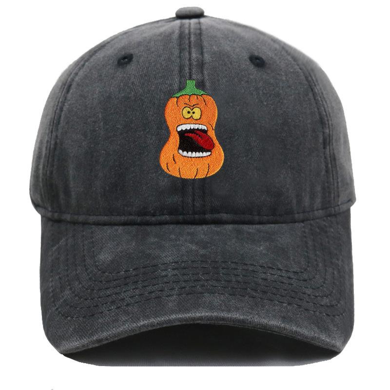 Cross-border Bestseller: Washed Soft-Top Casual Baseball Cap for Men and Women with Halloween Embroidered Pumpkin Smiley Face
