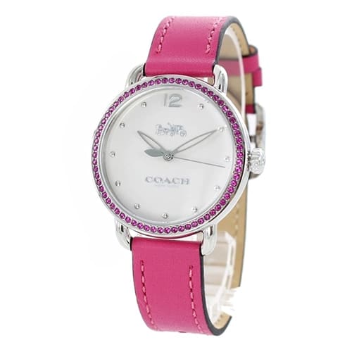 Coach Delancey 36mm Watch with Pink Stone and Leather Strap, 14502879, Women's