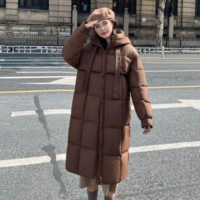 Yousheng Lange Pufferjacke für Damen Winter Warm Kapuzenmantel mit Reißverschluss Verdickte Langarm Daunenjacke mit Taschen