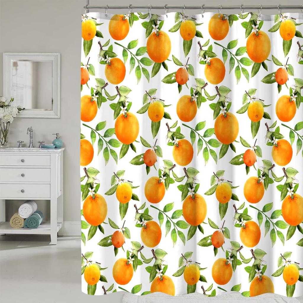Peach Shower Curtain, Vibrant Cute Fruit Waterproof Shower Curtains for Bathroom, Cartoon Home Decorative Fabric Bath Curtain