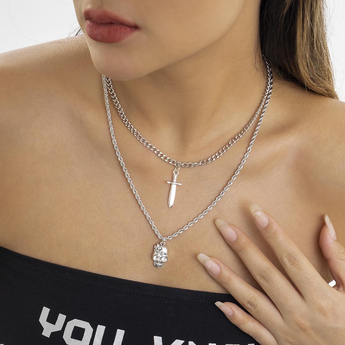 

Аксессуары, простые геометрические универсальные металлические ожерелья, персонализированные кинжалы, черепа, двухслойные ожерелья для женщин