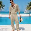Men's Linen Two Piece Set Long Sleeve Shirt and Relaxed Pants Minimal Holiday Casual Outfit