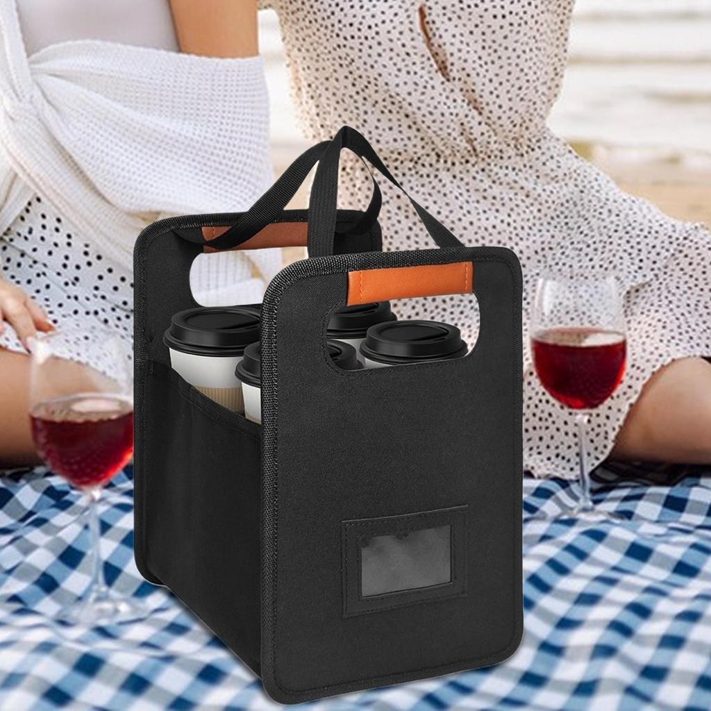 4 Cup Drink Carrier Foldable Coffee Cup Holder Beverage Rack With Adjustable Dividers Reusable 4Cup Tray with Adjustable Divider