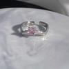 Sweet Pink Diamond Heart Adjustable Ring - Cool, Elegant, Inlaid Gems, High-End Design