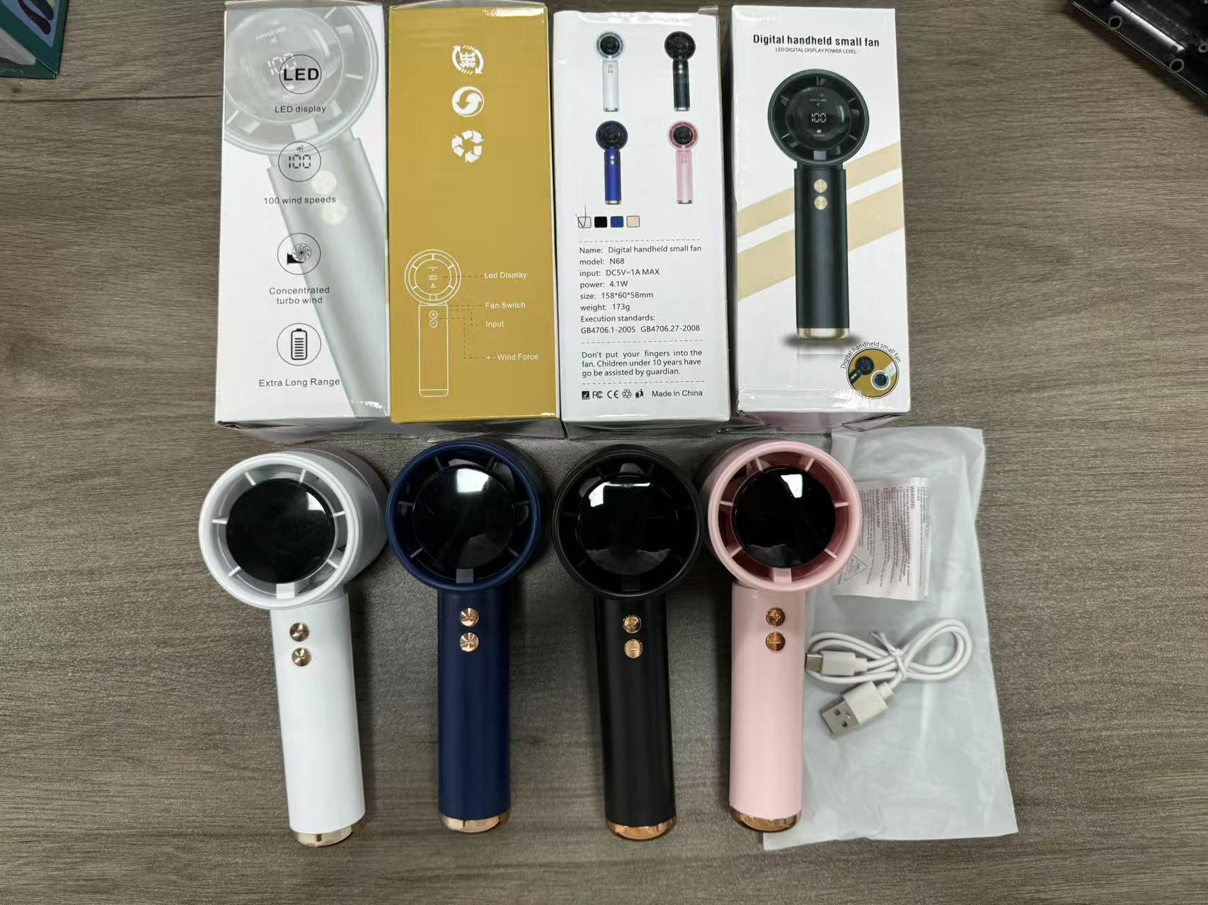 Mini USB Charged 100-Speed Silent Handheld Turbine Fan Blue Handheld High-Speed Fan