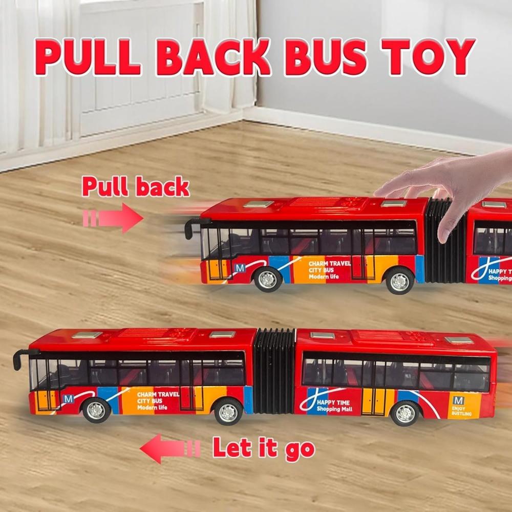 City Bus Toy 1:64 Scale Die Cast Metal Pull Back Vehicles Educational Gift Friction Powered Cars Play Toys for Kids