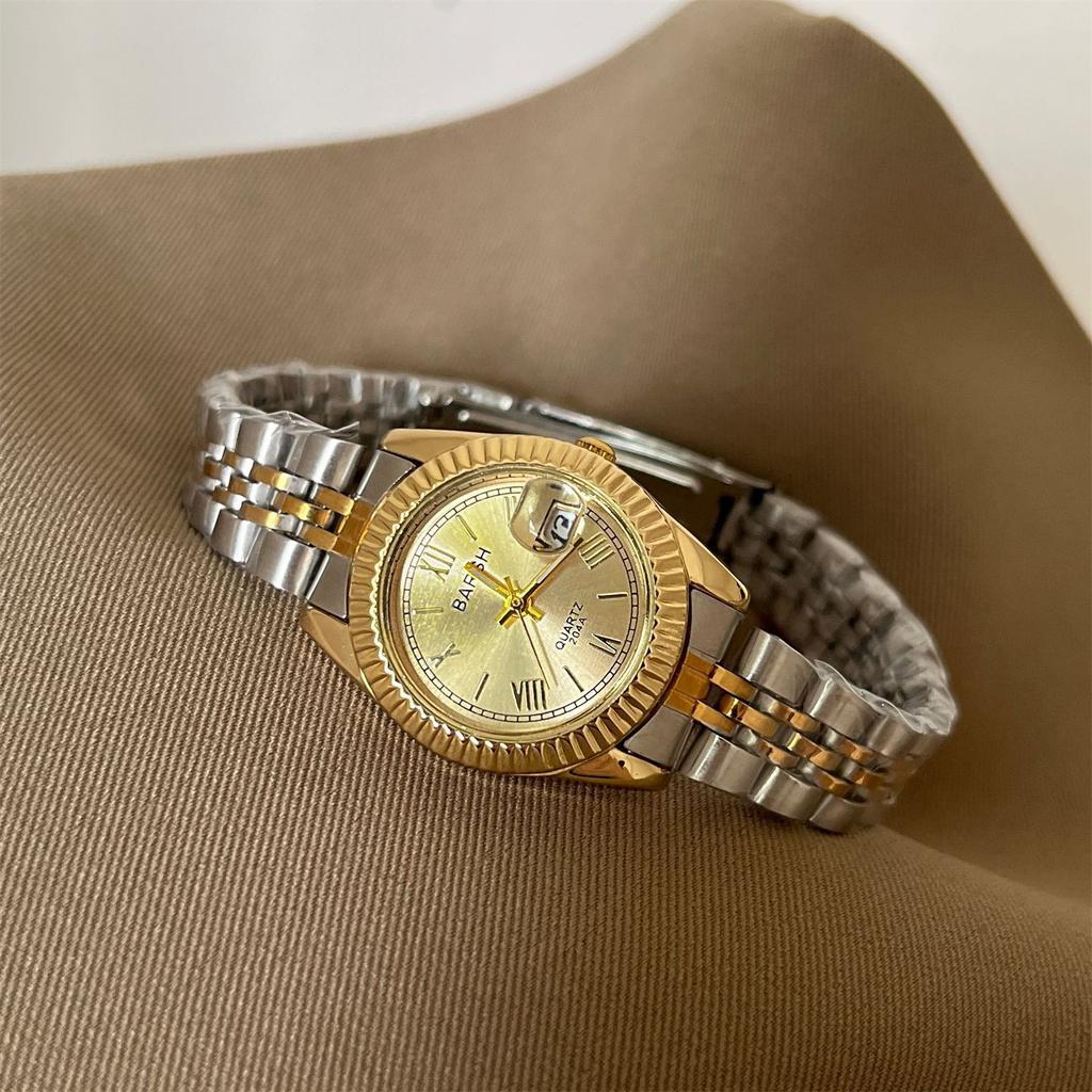 Orologio Barsh Gold Disc con Cinturino in Acciaio e Calendario da Donna Squisito Retrò Casual Sud Est Asiatico Orologio al Quarzo
