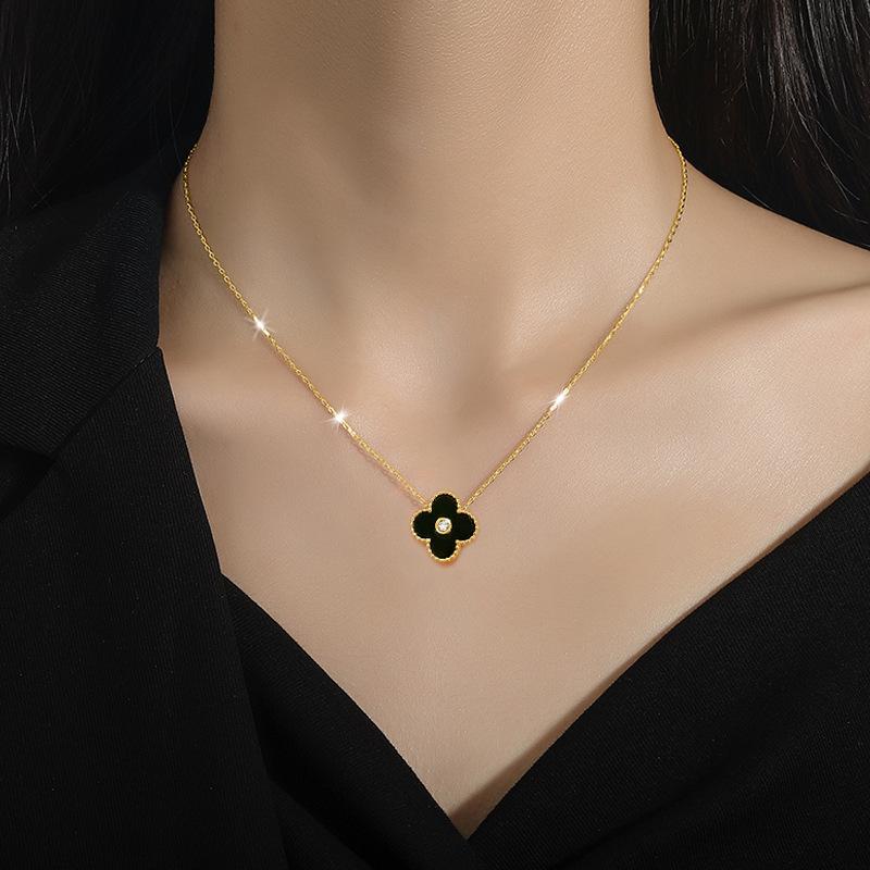 Fritillary Four-Leaf Flower Minimalist Wind Stove Real Gold Necklace Female Collarbone Chain Accessories
