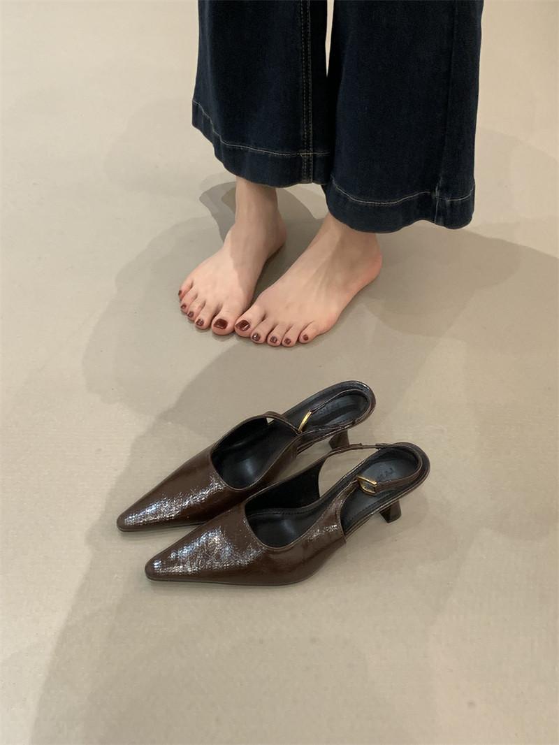 

French Pointed Head Stiletto High Heel Single Shoes Women S Shoes Summer Black Temperament Commuter Bag Head Sandals 39