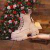Women's Shoes on Sale High Quality Lace Up Women Boots Winter Round Toe Mixed Colors Short Barrel Platform Increase Height Boots