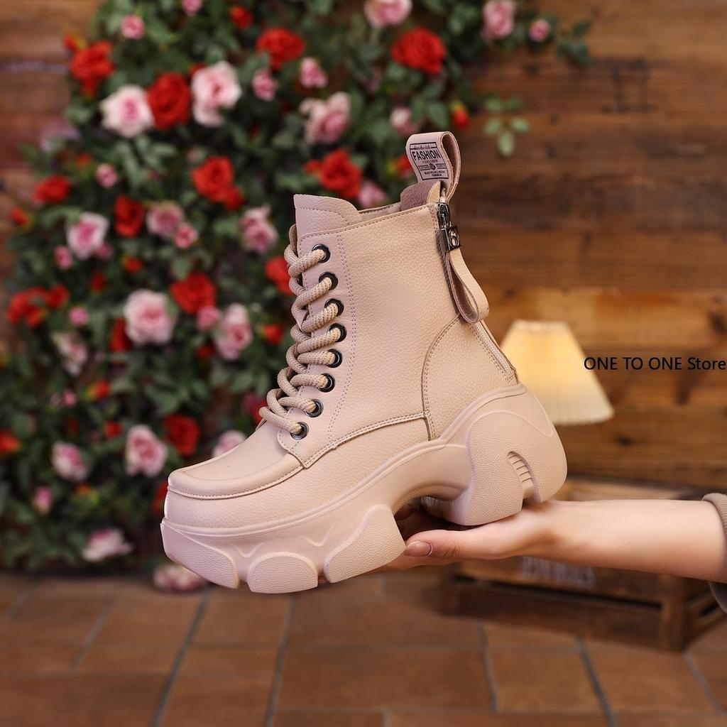 Women's Shoes on Sale High Quality Lace Up Women Boots Winter Round Toe Mixed Colors Short Barrel Platform Increase Height Boots