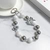 Silberner Schleifenknoten Herz Perlen-Handy-Kette Vintage Pfirsichherz Frisch Anti-Drop-Clip Transparentes Karten-Schlüsselanhänger-Lanyard