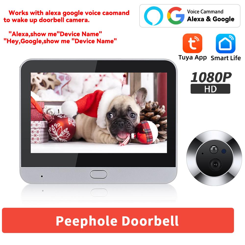 Camluxy Smart Tuya WiFi Door Camera 4.3 Inch 1080P Eye Peephole DoorBell 5000mAh PIR Motion Alarm Alexa Digital Door Viewer