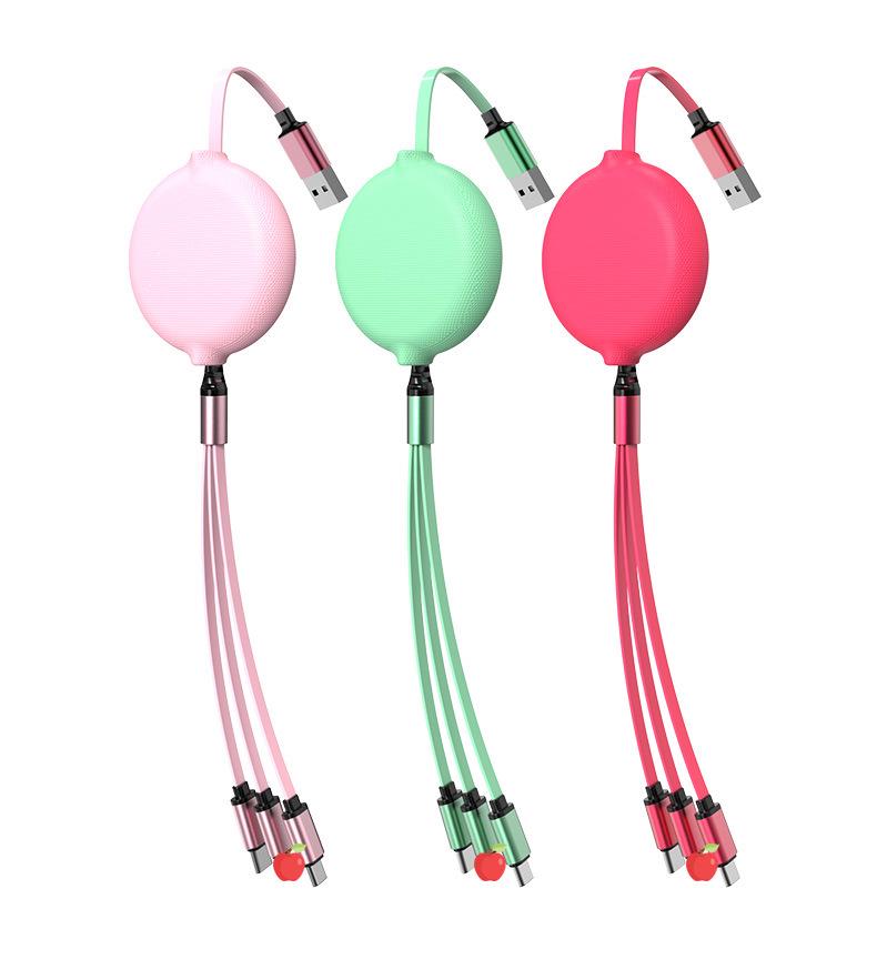 60W Super Fast Charge Retractable 3-in-1 USB Cable for Huawei, Apple, Xiaomi