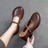 Johnature Genuine Leather Women's Shoes Belt Buckle Simple Solid Color Versatile Round Toe Low Heel Pumps