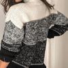 Women  Loose Stripe Print Stitching Long-Sleeved Knitted Sweater