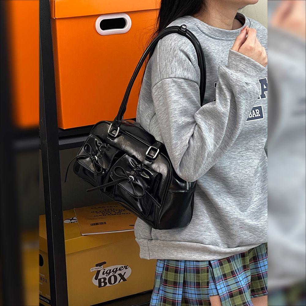 Fashi Bow Women's Bowling Shoulder Bags Portable High Capacity Ladies Underarm Pillow Bag Commuter Female PU Leather Handbags