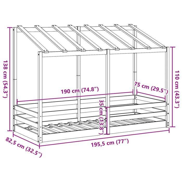 VidaXL Children's Bed with White Roof 75x190 Cm Solid Pine Wood, Children's Bed Frame, Wooden Children's Bed, 847010
