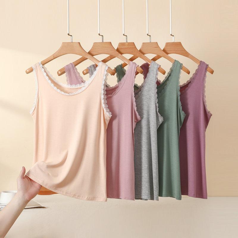Plus Size L to 4XL Lace O-Neck Tank Tops Women's Lace Trim Camisole Bralette Casual Daily Layering Underwear Sleeveless Tee Tops