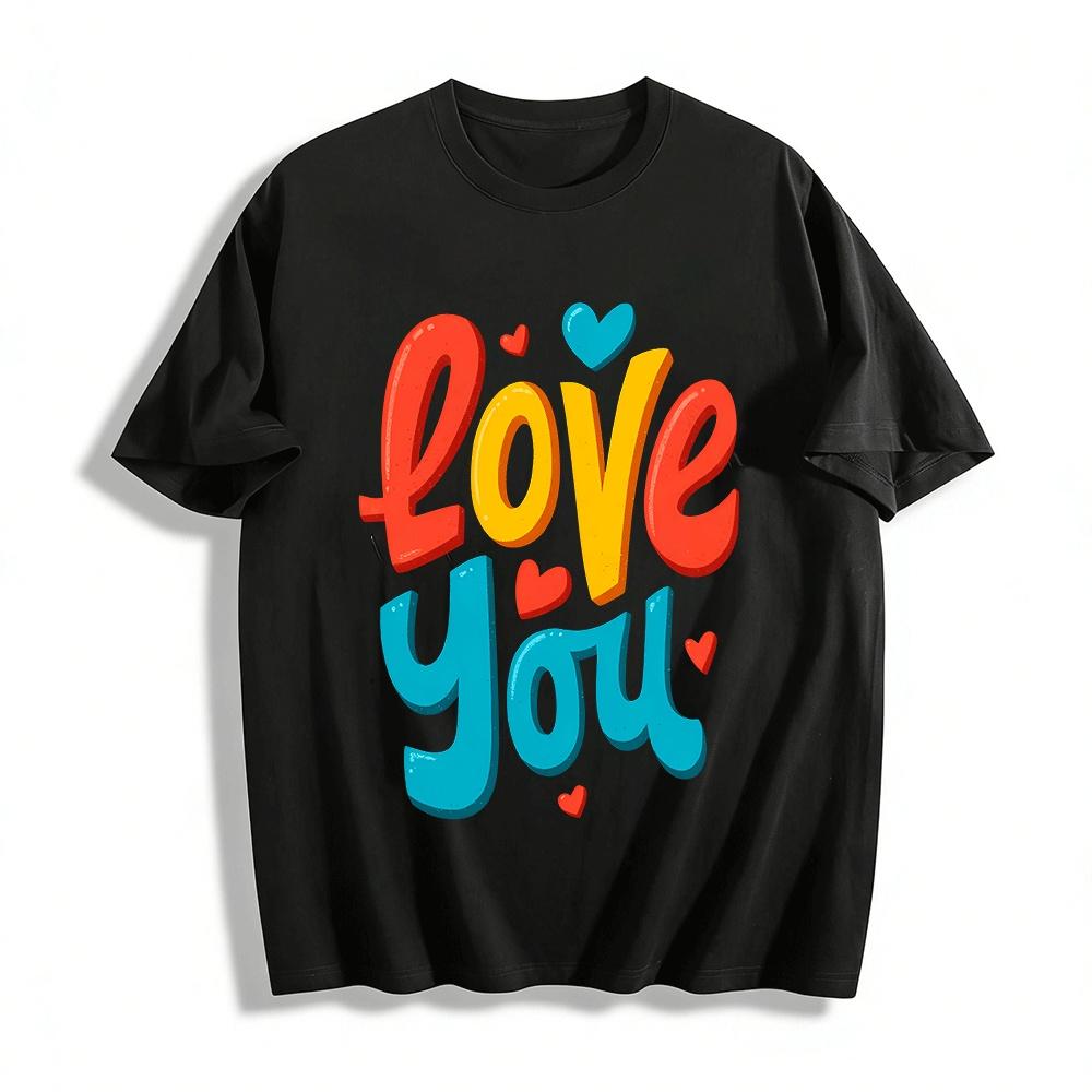 

Love You Letter Print Casual Tee Cute Heart Graphic Short Sleeve Top Pure cotton T-shirt XXS