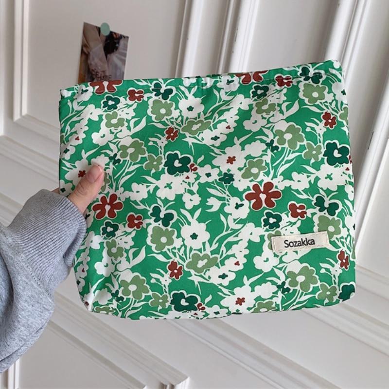

Простая хлопковая сумка для хранения со свежим цветочным принтом, портативный клатч, косметичка, дорожная косметичка, органайзер для туалетных принадлежностей по уходу за кожей, туалетная сумка