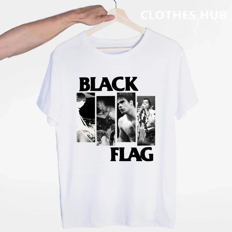 Black Flag T-shirt Summer O-Neck Short Sleeve Punk Rock Band Henry Rollins Large Bars Tshirt