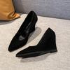 Shallow Pointed Toe Women Shoes Wedges Suede High Heels Fashion Shoes  Trend Designer Dress Party Winter Femme