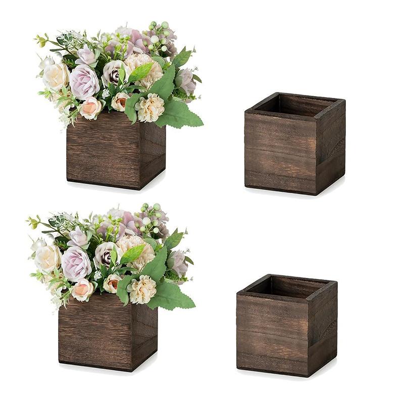 1/2/4PC Small Home Flower Box Table Pencil Holder Bohemian Wooden Planter Wedding Square Rustic Garden