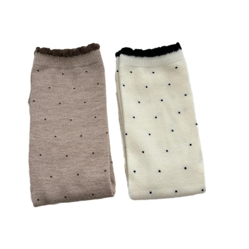 Polka Dot Silk and Wool Socks, Thick and Sweet for Autumn and Winter, Boneless Pile Socks for Girls, Mid-calf Socks