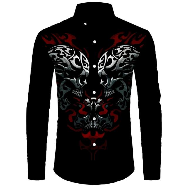 

Готические мужские рубашки с длинными рукавами и 3D принтом черепа, повседневные однобортные винтажные топы с лацканами, индивидуальная хип-поп уличная одежда XL