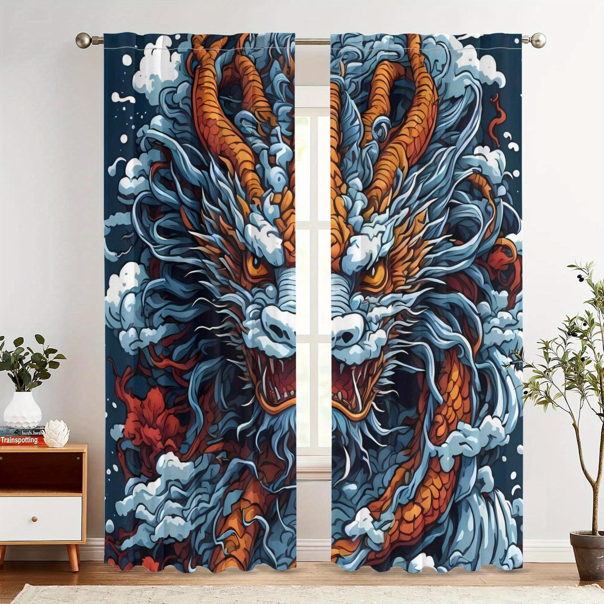 

Dragon Curtains - Retro Asian-Inspired Blackout Curtains with Vibrant Dragon & Cloud Design Polyester Machine Wash 100*130 HOOK 1pcs