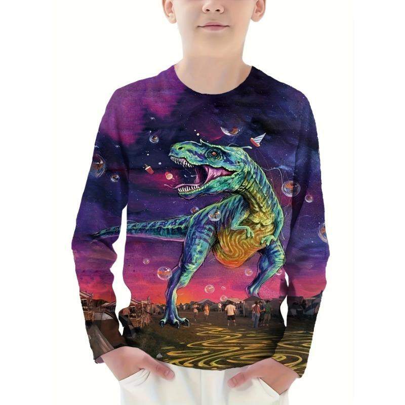 Vêtements pour enfants T-shirt garçon Manches longues Imprimé dinosaure dessin animé 3D Haut