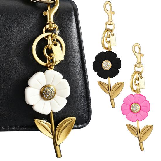 Keychain Pendant Sparkling Rhinestones Inlaid Flower Shape Key Chain with Lobster Clasp Hanging Design Keyring Backpack Accessory