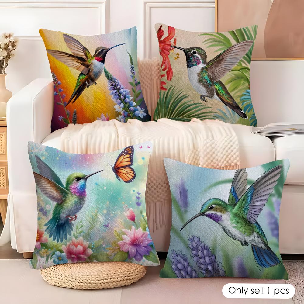Good Quality Plant and Bird Cushion Cover Natural Linen Organic Fabric DoubleSided Printing Sofa Home Decor Gift Pillow Cover