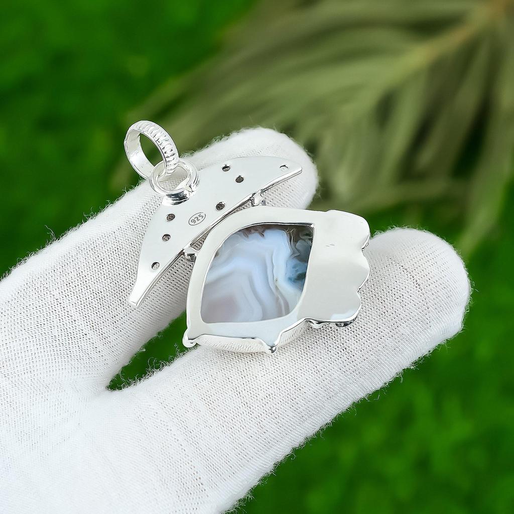 Marquise Solar Moss Agate Gemstone Mother Anniversary Pendant Jewelry 925 Silver