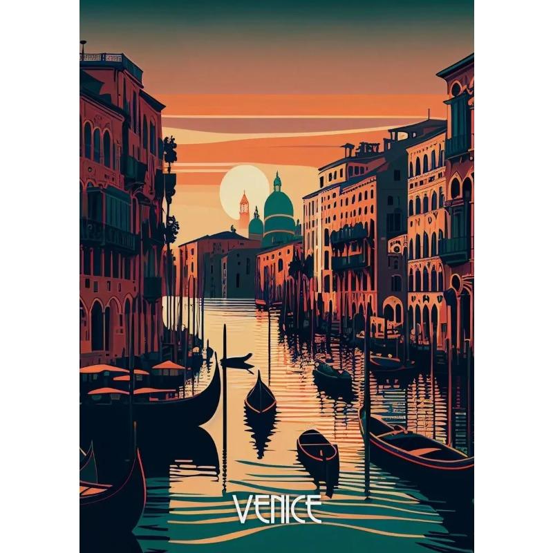 Vintage City Caribbean Egypt Venice Rome Dubai Landscape  Art Poster Canvas Painting Wall Prints Picture Living Room Home Decor