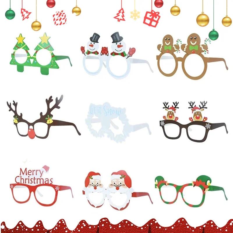9pcs/set Christmas Eyeglasses Frames Santa Claus Snowman Pattern Funny Santa Paper Glasses Merry Christmas Gifts Happy New Year