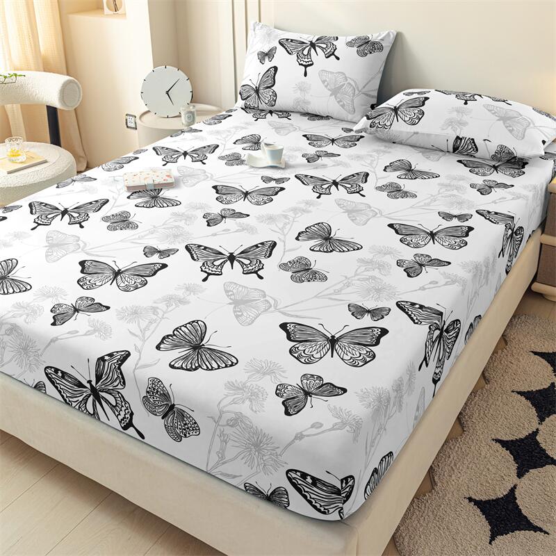 1Pcs Cartoon Butterfly Fitted Sheet Queen Size Mattress Cover With Elastic Band Twin Full Size Bed Sheet
