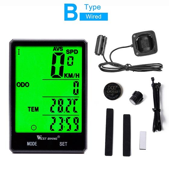 WEST BIKING 2.8 Bicycle Computer Professional Wireless Wired Odometer Speedometer Rainproof Stopwatch Bicycle Cycling Computer B Type Wired