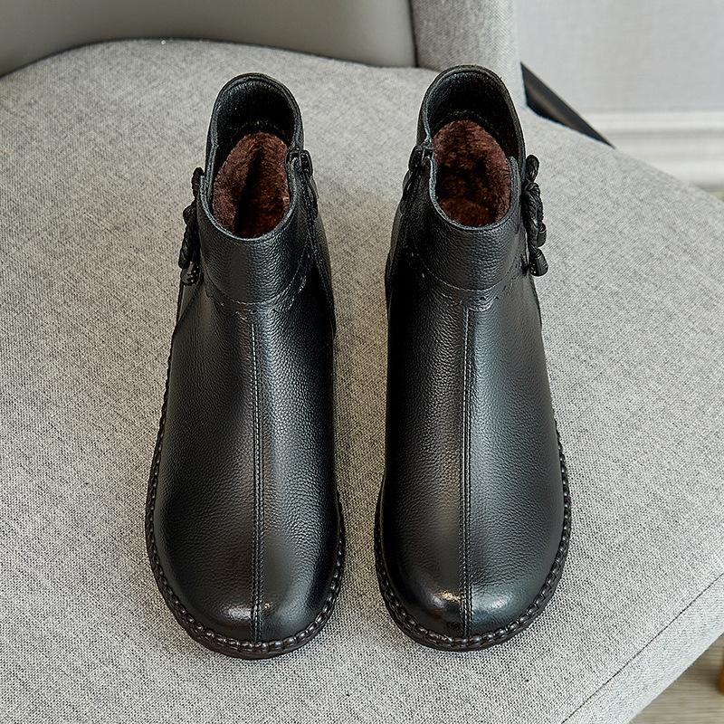 Winter Women Genuine Leather Casual Lightweight Ankle Boots Female Plus Velvet Warm Snow Boots Mother Waterproof Non-slip Boots