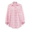 1116 Herbst Amerikanischer College-Stil Rosa Karoshemd Damen Street Top Lässiges Langarmhemd Damenbekleidung