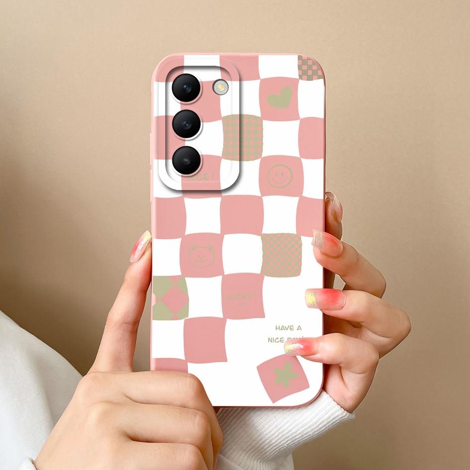 

Модный клетчатый узор на заднюю крышку для Vivo V30e T3 Y100 (ИДН) Чехол для телефона Y200e V30 SE V40 Pro Lite с жидким силиконом для защиты линз, чехол Capas для Vivo vivo V40 Pro 5G