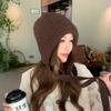Balaclava hat women's red autumn and winter warm versatile face small solid color knitted wool ear hat