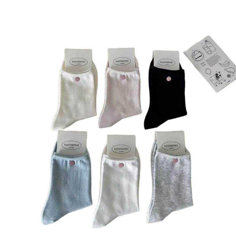 Ladies Spring and Summer Cream Wind Gentle Shell Buttons Lovely Everything Boneless Tube Socks