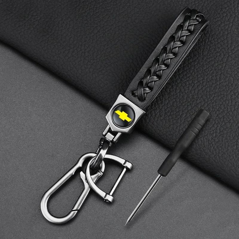 Hand Woven Leather Metal Car KeyChain For Chevrolet Colorado Sonic Aveo Cruze Epica Lova Camaro Impala 2 3 4 5 Car Accessories