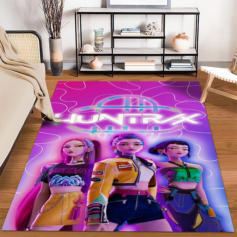 Colorful Futuristic Design with Text "HUNTRX1" Vibrant Female Characters1Modern Style Suitable for use as an anti-slip for room and bedroom sofas