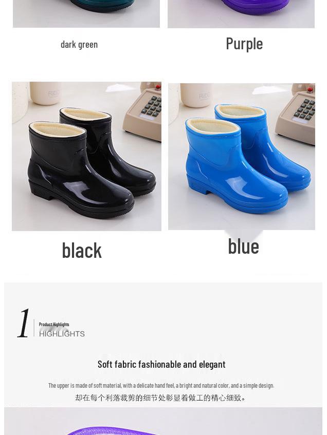 Women's Fleece-Lined Waterproof Rubber Rain Boots with Thick Non-Slip Sole